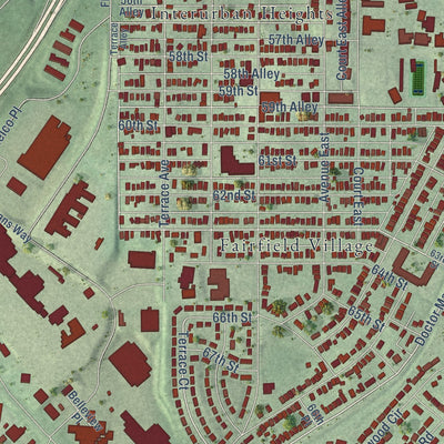 Close-up of the map of Fairfield, Alabama print showing street and building detail