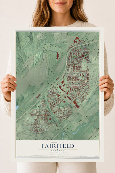 Map of Fairfield, Alabama, 18 x 24 inch unframed archival matte print