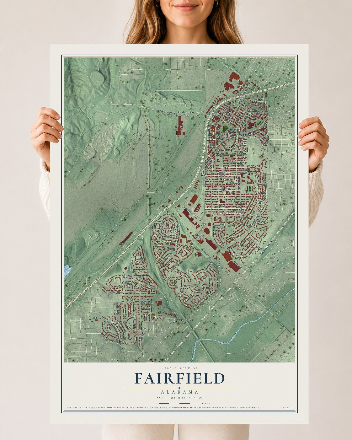 Map of Fairfield, Alabama, 24 x 36 inch unframed archival matte print