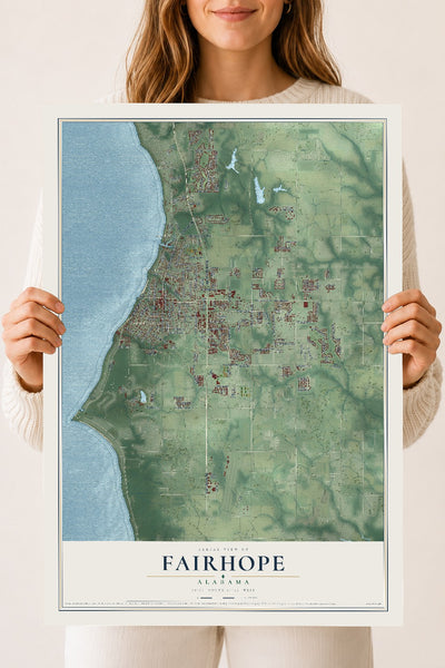 Map of Fairhope, Alabama, 18 x 24 inch unframed archival matte print