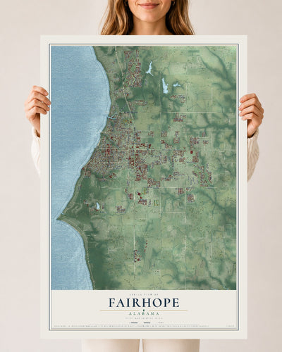 Map of Fairhope, Alabama, 24 x 36 inch unframed archival matte print