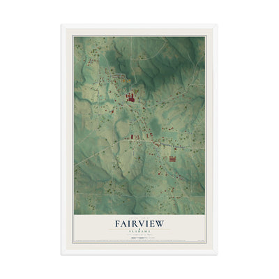 Map of Fairview, Alabama, 12 x 18 inch print in a white wood frame