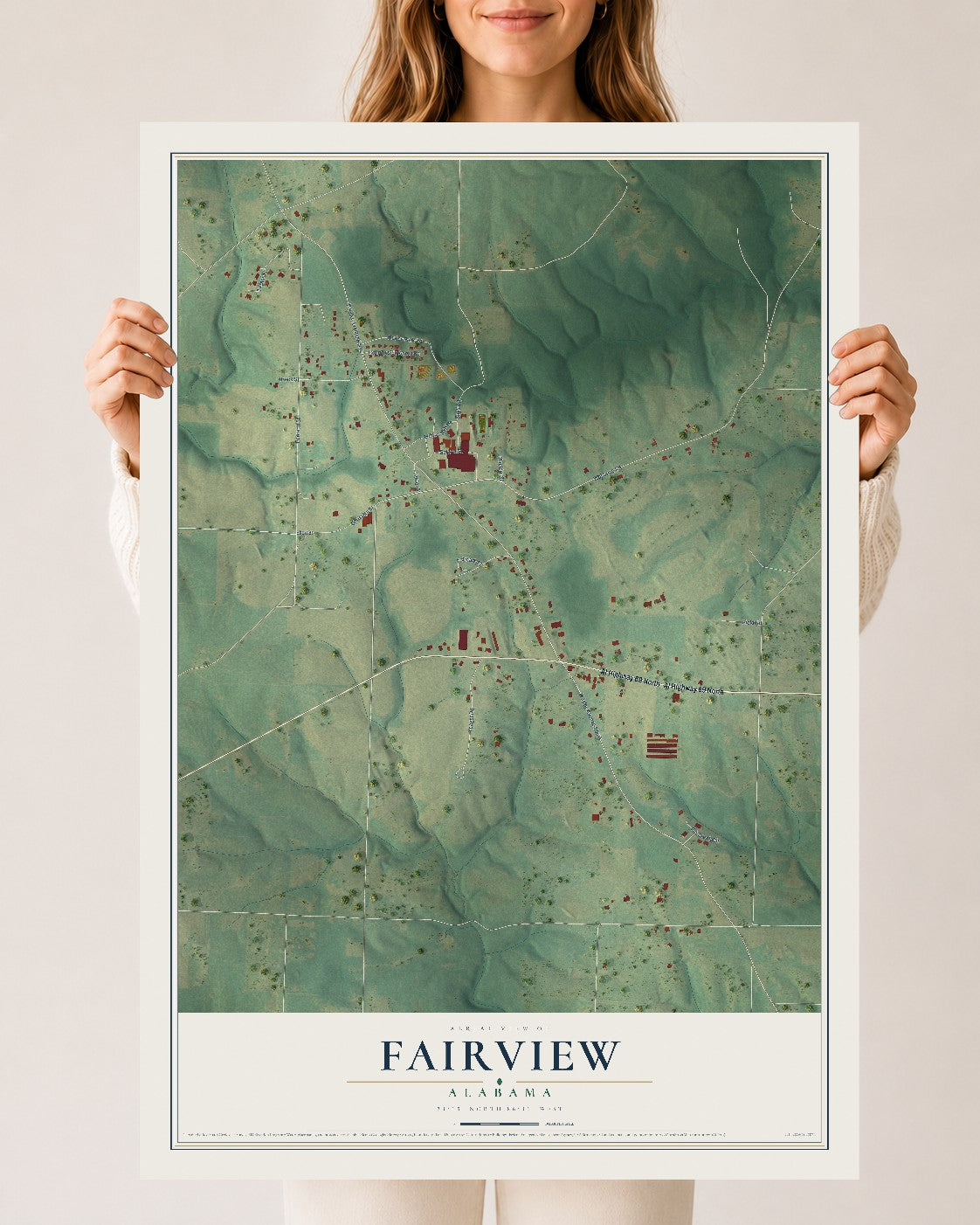 Map of Fairview, Alabama, 24 x 36 inch unframed archival matte print