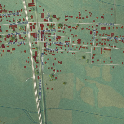 Close-up of the map of Falkville, Alabama print showing street and building detail