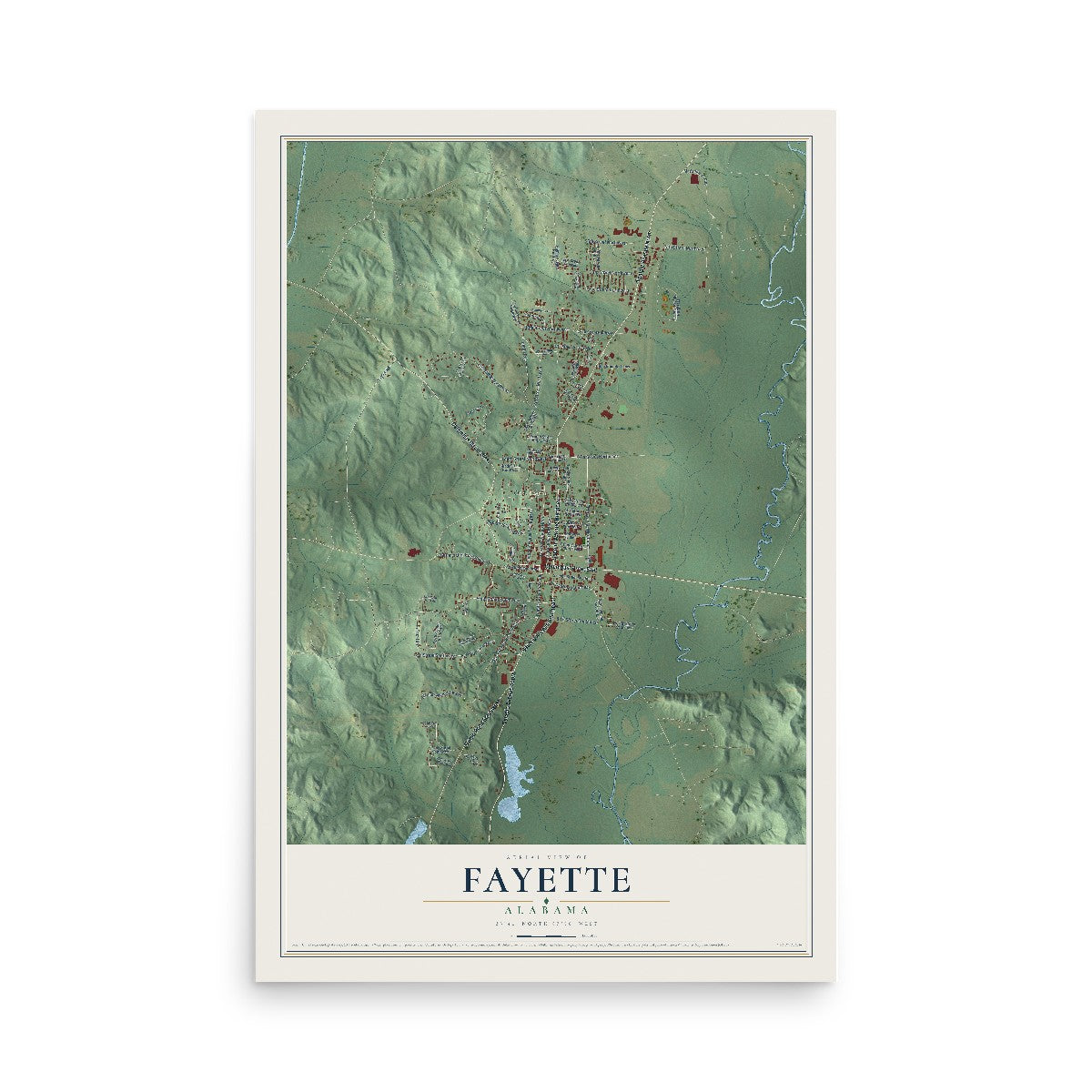 Map of Fayette, Alabama, 12 x 18 inch unframed archival matte print