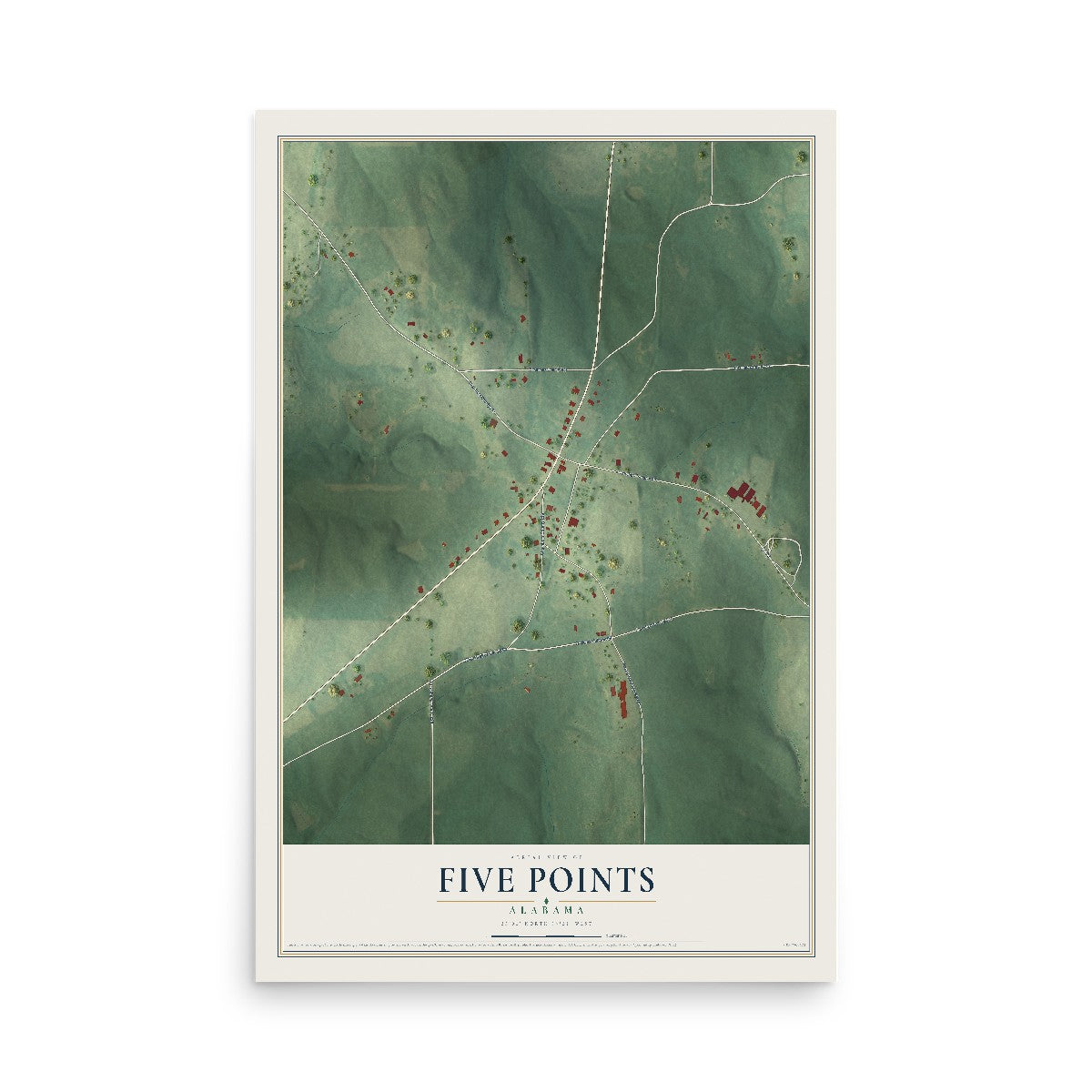 Map of Five Points, Alabama, 12 x 18 inch unframed archival matte print