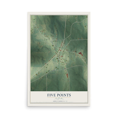 Map of Five Points, Alabama, 12 x 18 inch unframed archival matte print