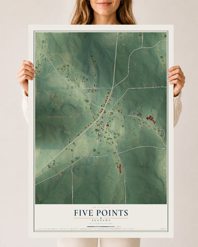 Map of Five Points, Alabama, 24 x 36 inch unframed archival matte print