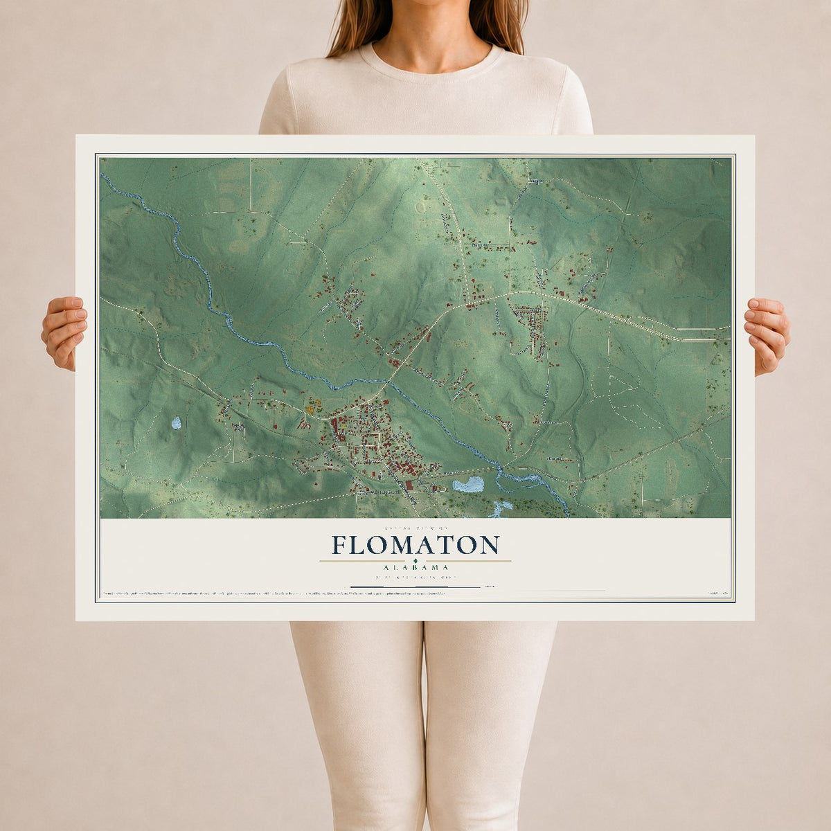 Map of Flomaton, Alabama, 24 x 36 inch unframed archival matte print