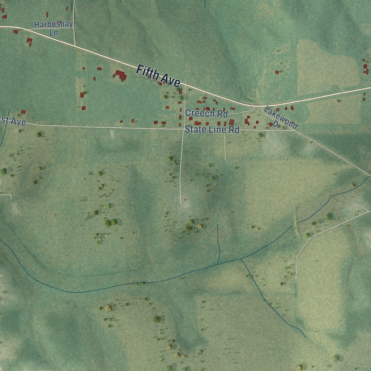 Second close-up of the map of Florala, Alabama print showing more streets and buildings
