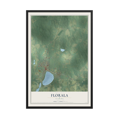 Map of Florala, Alabama, 12 x 18 inch print in a black wood frame