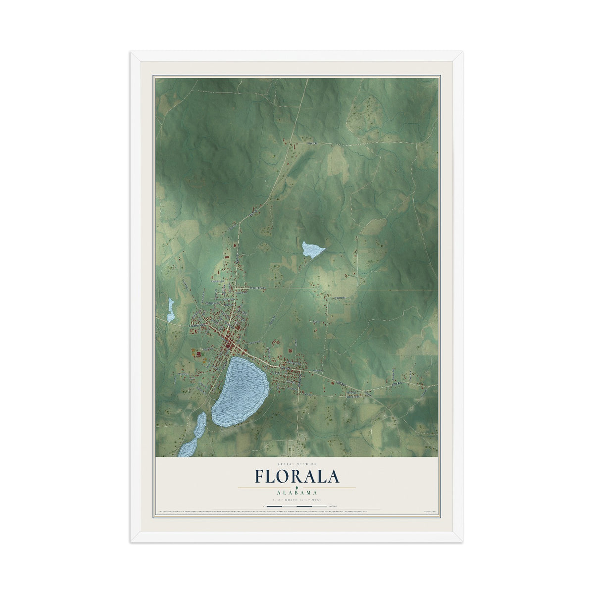 Map of Florala, Alabama, 12 x 18 inch print in a white wood frame