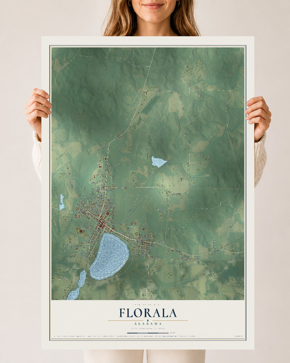 Map of Florala, Alabama, 24 x 36 inch unframed archival matte print