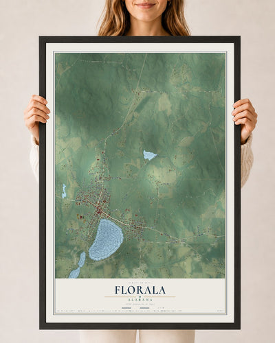Map of Florala, Alabama, 24 x 36 inch print in a black wood frame