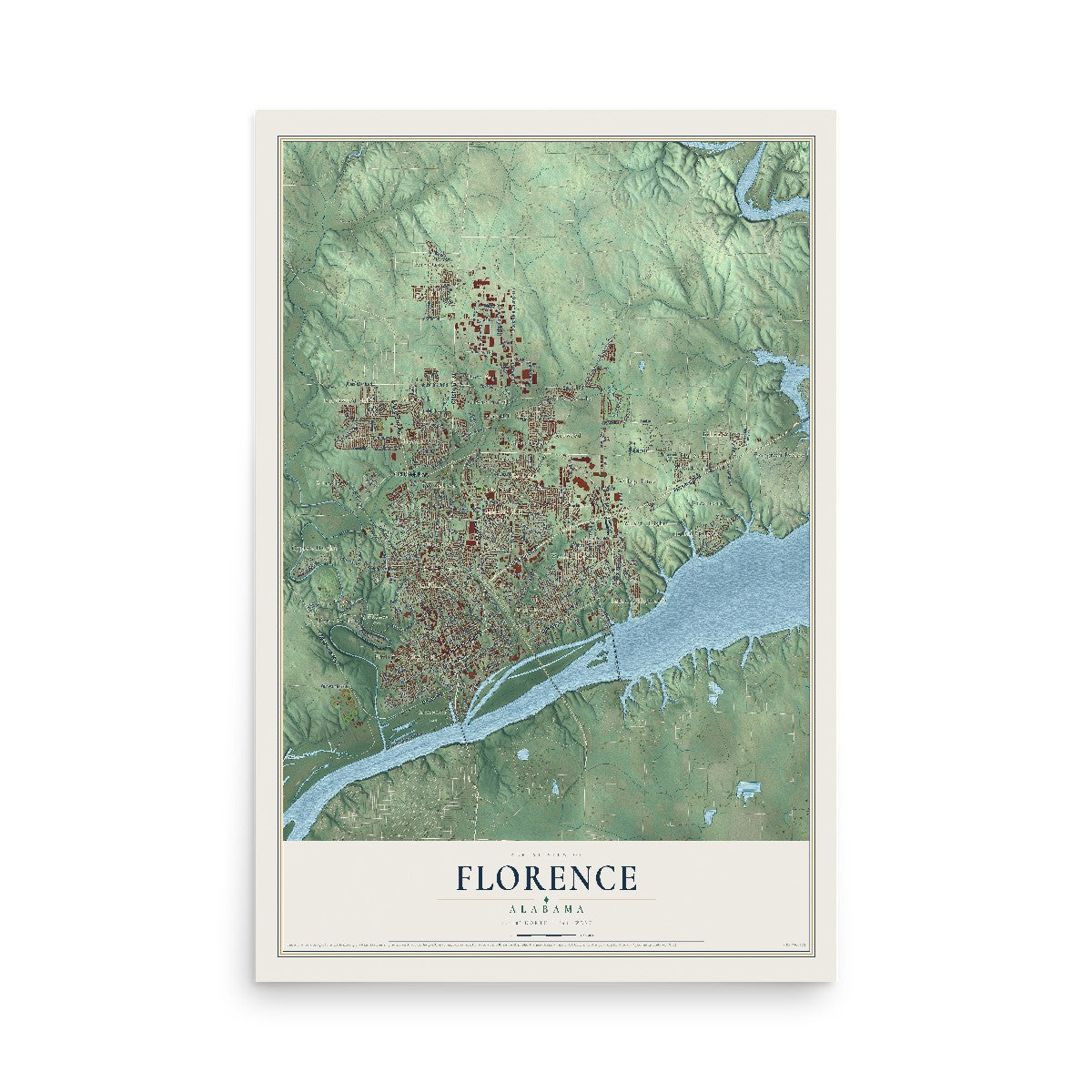 Map of Florence, Alabama, 12 x 18 inch unframed archival matte print
