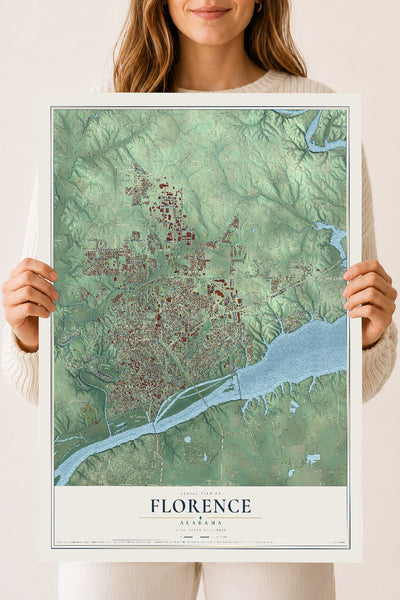 Map of Florence, Alabama, 18 x 24 inch unframed archival matte print