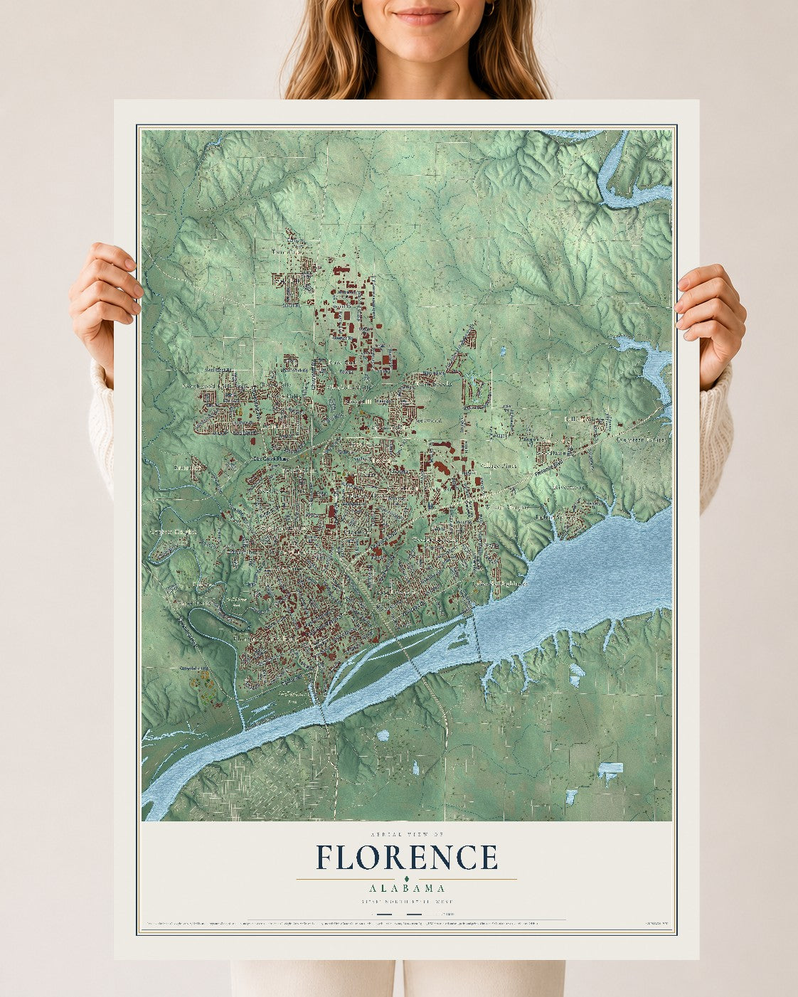 Map of Florence, Alabama, 24 x 36 inch unframed archival matte print