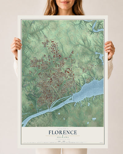 Map of Florence, Alabama, 24 x 36 inch unframed archival matte print