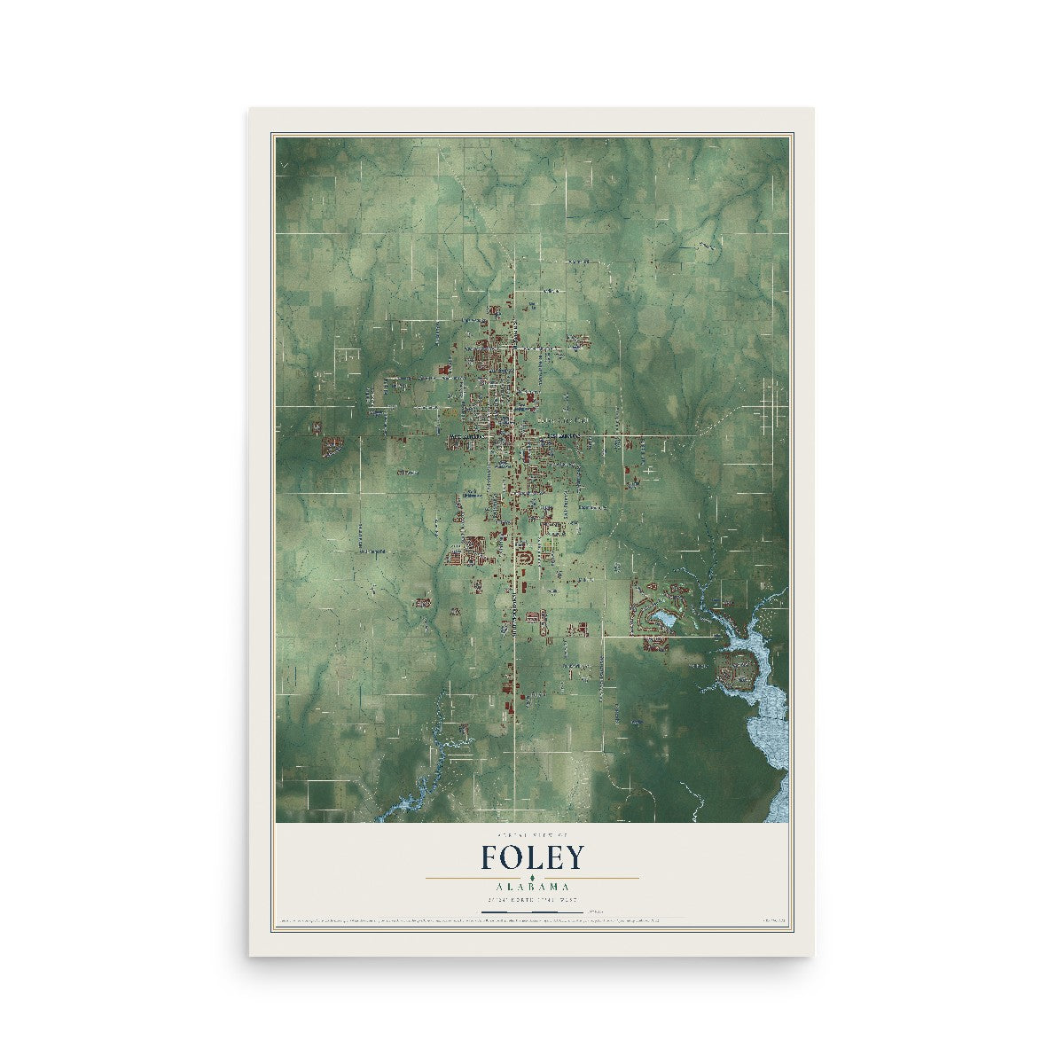 Map of Foley, Alabama, 12 x 18 inch unframed archival matte print