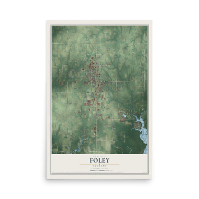 Map of Foley, Alabama, 12 x 18 inch unframed archival matte print