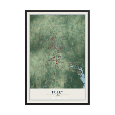 Map of Foley, Alabama, 12 x 18 inch print in a black wood frame