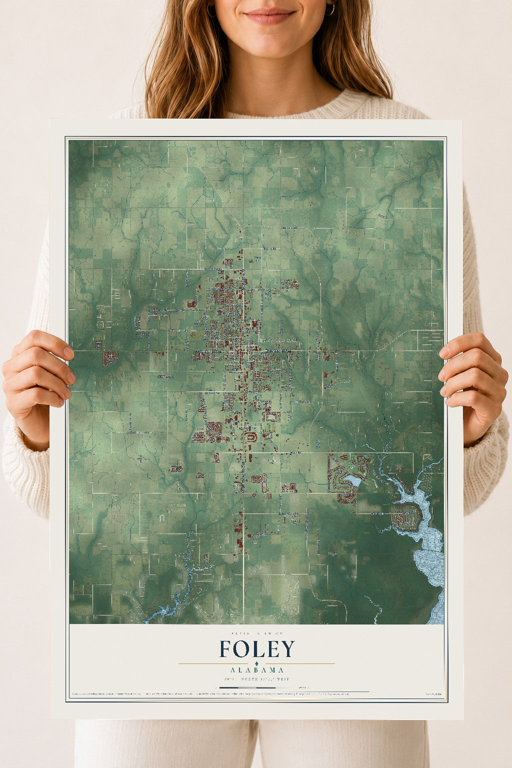 Map of Foley, Alabama, 18 x 24 inch unframed archival matte print