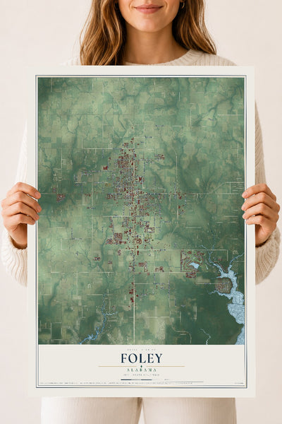Map of Foley, Alabama, 18 x 24 inch unframed archival matte print