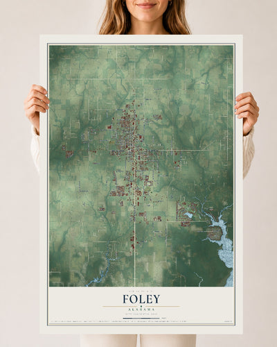 Map of Foley, Alabama, 24 x 36 inch unframed archival matte print