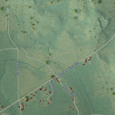 Second close-up of the map of Forkland, Alabama print showing more streets and buildings