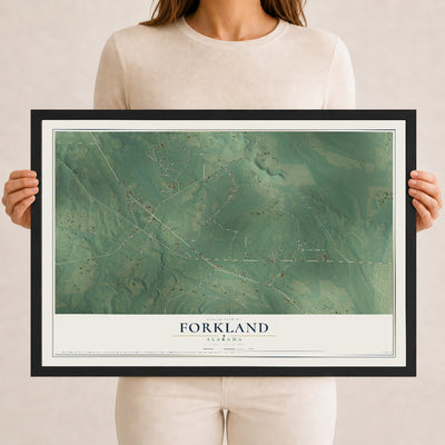 Map of Forkland, Alabama, 12 x 18 inch print in a black wood frame