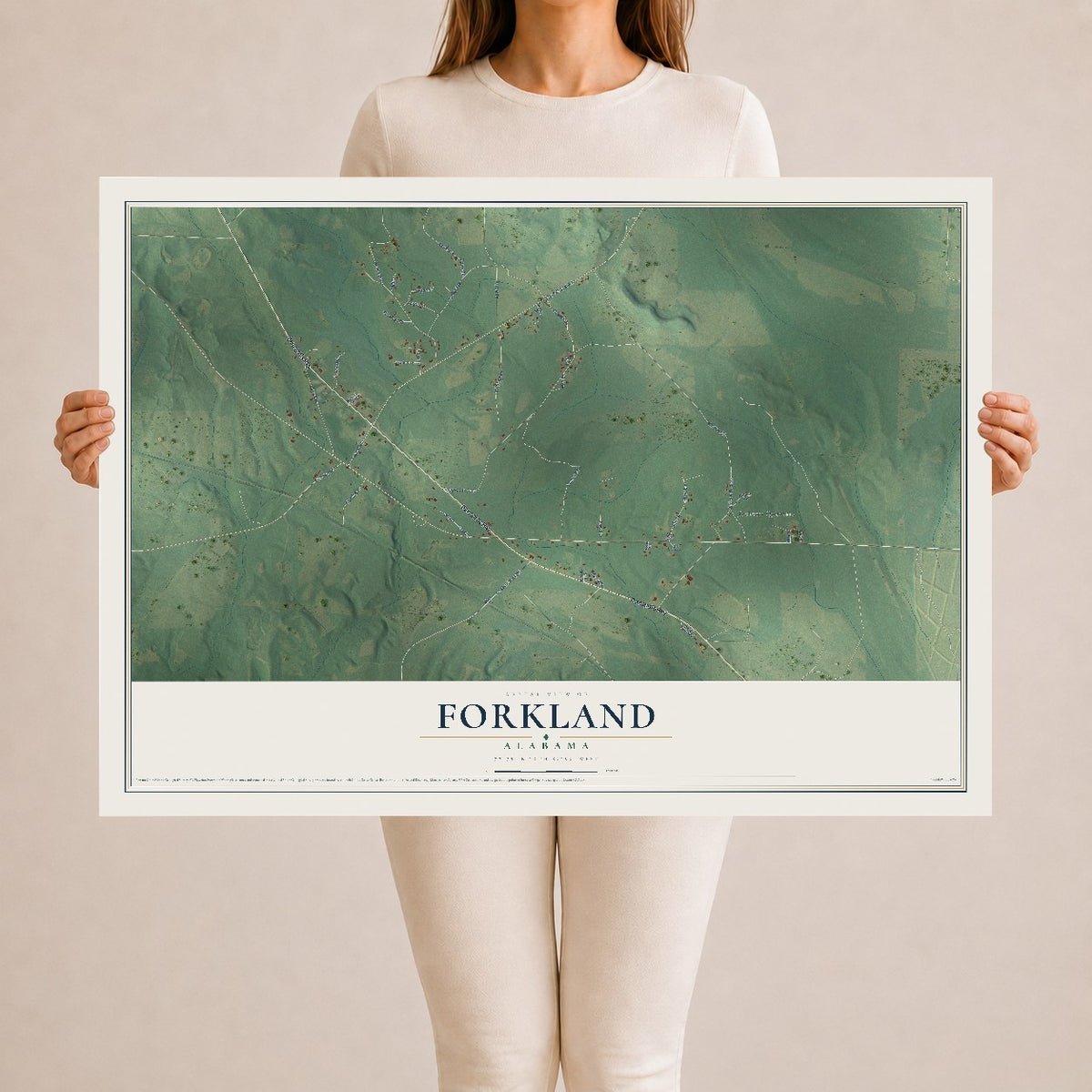 Map of Forkland, Alabama, 24 x 36 inch unframed archival matte print