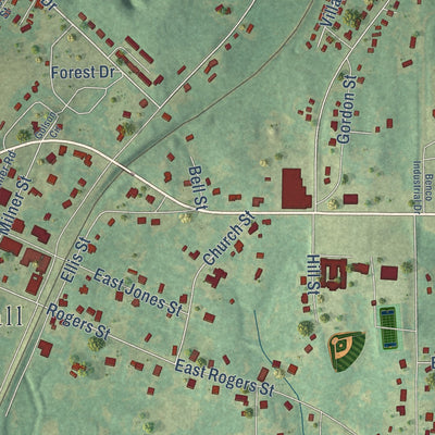 Close-up of the map of Fort Deposit, Alabama print showing street and building detail