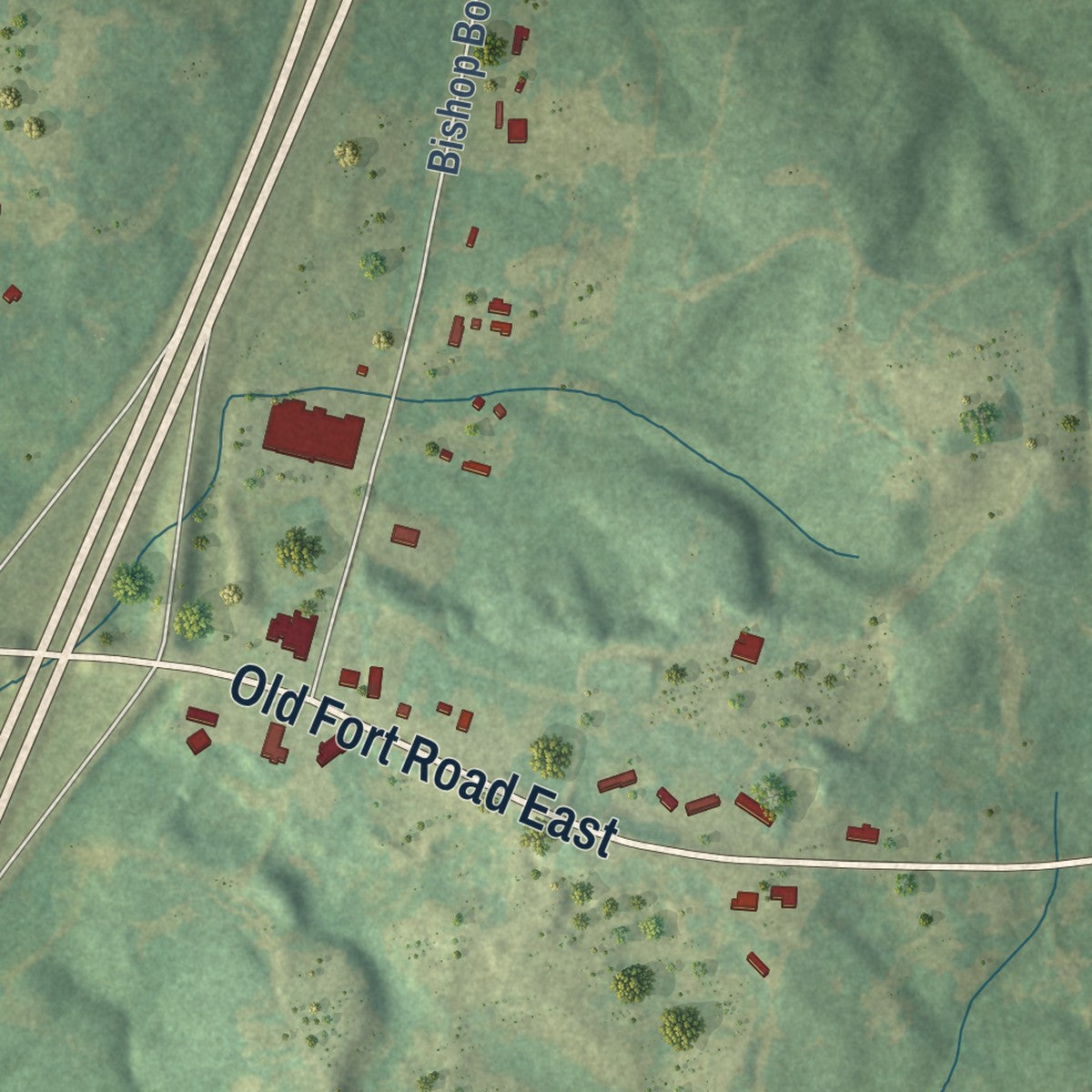 Second close-up of the map of Fort Deposit, Alabama print showing more streets and buildings