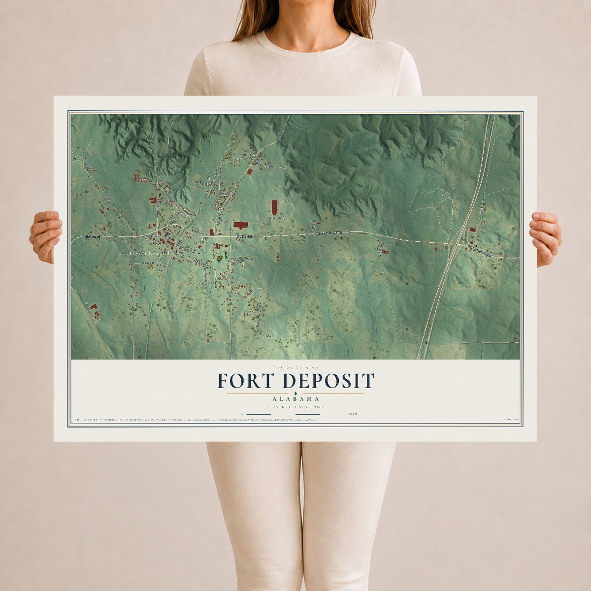 Map of Fort Deposit, Alabama, 24 x 36 inch unframed archival matte print