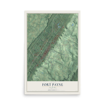 Map of Fort Payne, Alabama, 12 x 18 inch unframed archival matte print