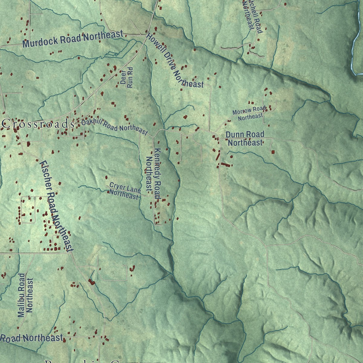 Second close-up of the map of Fort Payne, Alabama print showing more streets and buildings