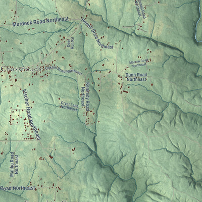 Second close-up of the map of Fort Payne, Alabama print showing more streets and buildings