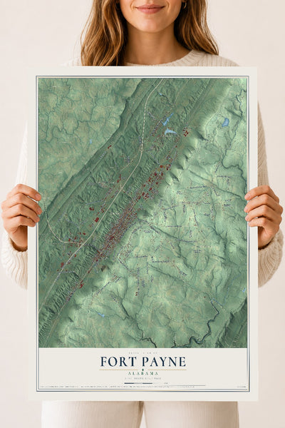 Map of Fort Payne, Alabama, 18 x 24 inch unframed archival matte print