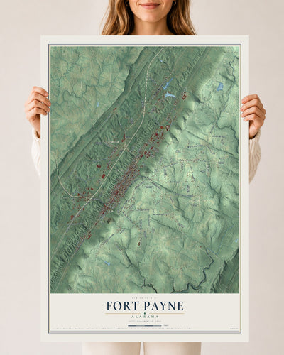Map of Fort Payne, Alabama, 24 x 36 inch unframed archival matte print