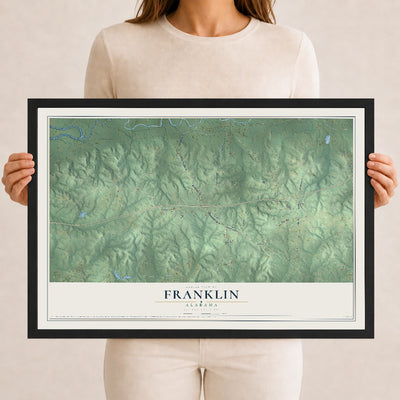 Map of Franklin, Alabama, 12 x 18 inch print in a black wood frame