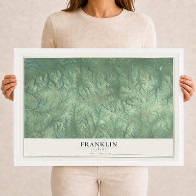 Map of Franklin, Alabama, 12 x 18 inch print in a white wood frame