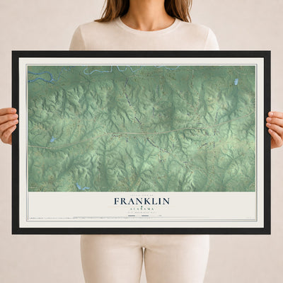 Map of Franklin, Alabama, 18 x 24 inch print in a black wood frame