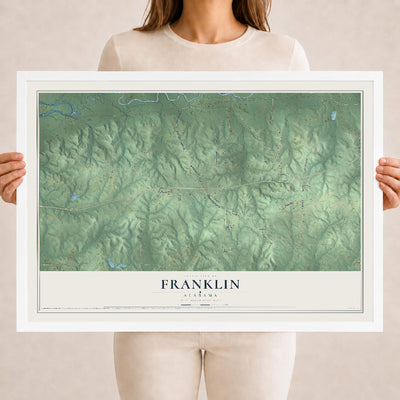 Map of Franklin, Alabama, 18 x 24 inch print in a white wood frame