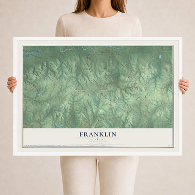 Map of Franklin, Alabama, 24 x 36 inch print in a white wood frame