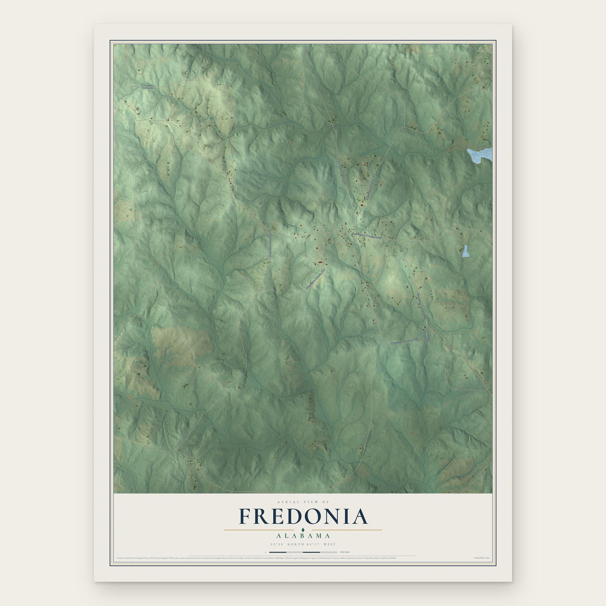 Fredonia, Alabama map print, the full design