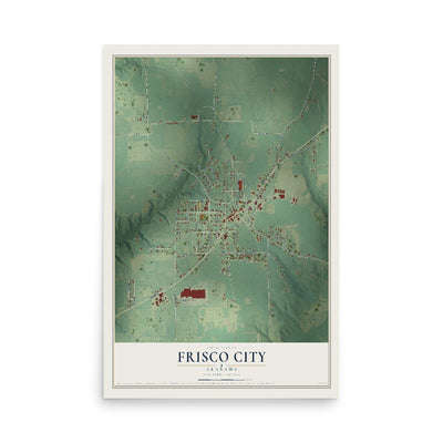 Map of Frisco City, Alabama, 12 x 18 inch unframed archival matte print