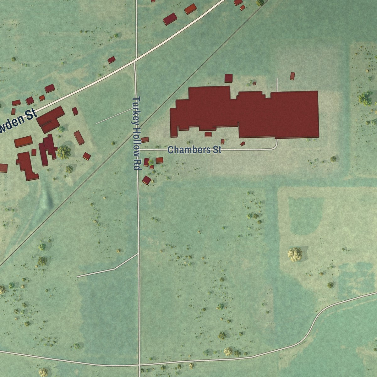 Second close-up of the map of Frisco City, Alabama print showing more streets and buildings