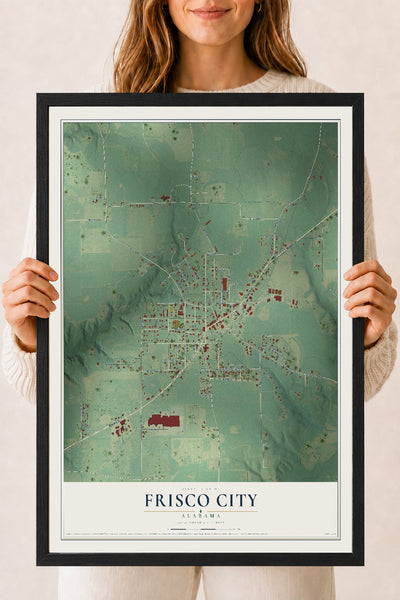 Map of Frisco City, Alabama, 18 x 24 inch print in a black wood frame