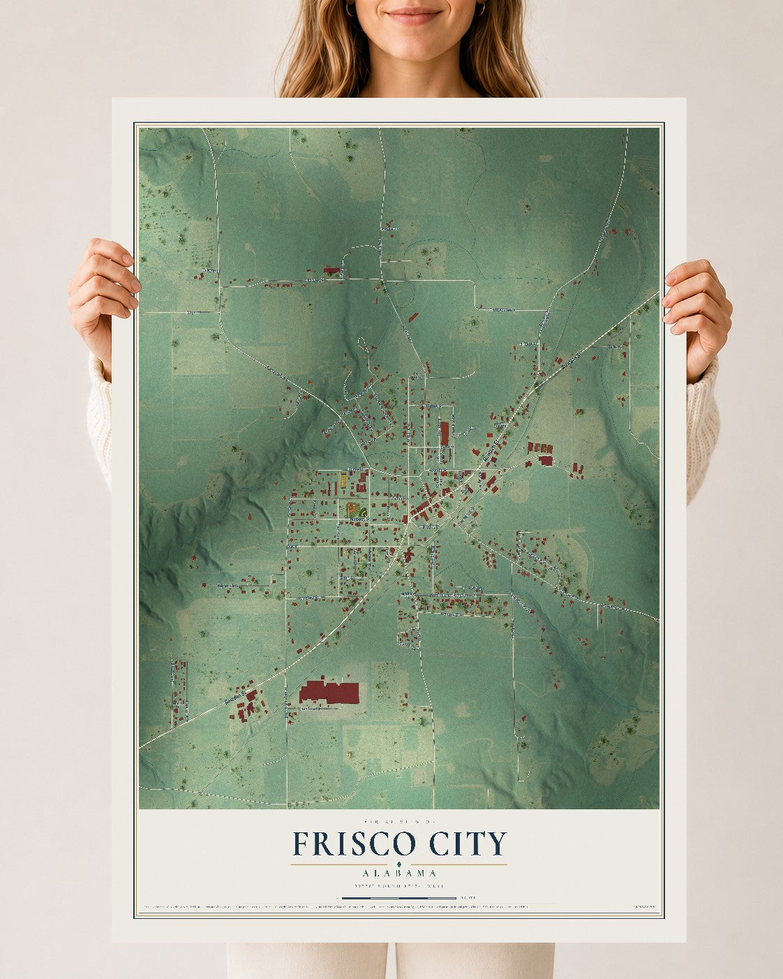 Map of Frisco City, Alabama, 24 x 36 inch unframed archival matte print