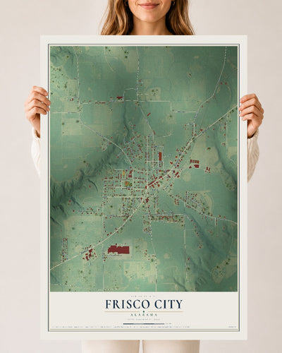 Map of Frisco City, Alabama, 24 x 36 inch unframed archival matte print